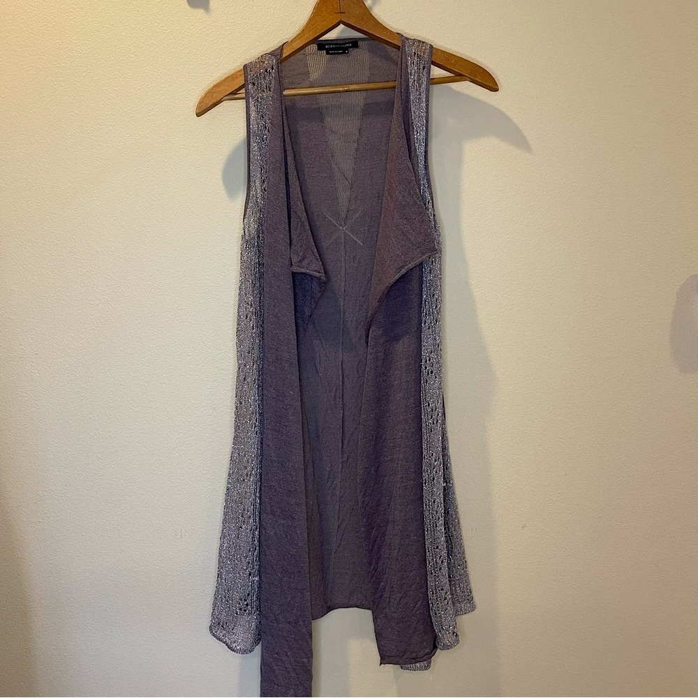 BCBG Purple Silver Sheer Flowy Open Long Vest Size M - Picture 1 of 5